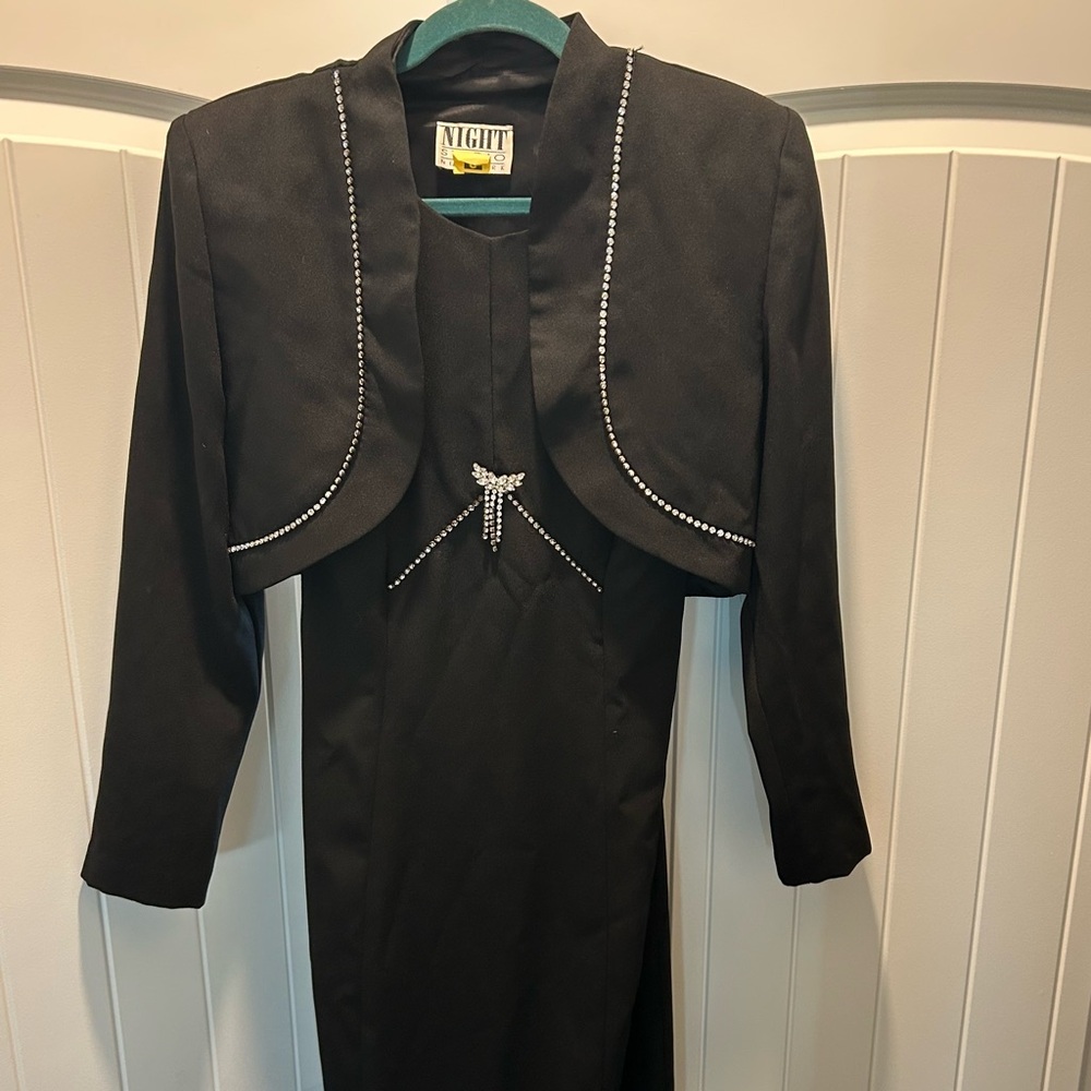 Vintage Night Studio Maxi Dress Rhinestone Accents with Bolero Jacket Size 8